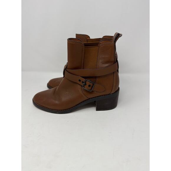 Coach Women's Buckle Chelsea Ankle Boots FG1002 Leather Dark Saddle Brown 8.5B - Picture 5 of 9